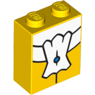 Brick 1 × 2 × 2 with Inside Stud Holder with White Tie Print Yellow