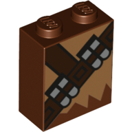 Brick 1 × 2 × 2 with Inside Stud Holder with Chewbacca Cross Bow Ammo Belt print Rotbraun