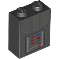 Brick 1 × 2 × 2 with Inside Stud Holder with Darth Vader Control Panel print Black