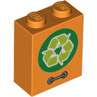 Brick 1 × 2 × 2 with Inside Stud Holder with Recycle Logo print Orange