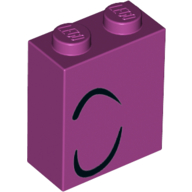 Brick 1 × 2 × 2 with Inside Stud Holder with Closed Eye Right, 2 Curled Black Lines print Magenta