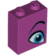 Brick 1 × 2 × 2 with Inside Stud Holder with Blue Eye, Eyebrow Left print Magenta
