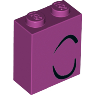 Brick 1 × 2 × 2 with Inside Stud Holder with Closed Eye Left, 2 Curled Black Lines print Magenta