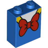 Brick 1 × 2 × 2 with Inside Stud Holder with Red Bow Tie, White Shirt, Yellow Trim print Blue
