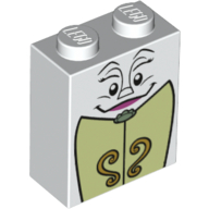Brick 1 × 2 × 2 with Inside Stud Holder with Face and Two Doors with Elaborate Handles Print (Madame de la Grande Bouche) White