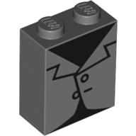Brick 1 × 2 × 2 with Inside Stud Holder with Black Tuxedo print Dunkelblaugrau