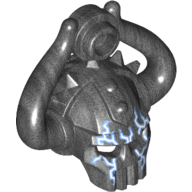 Helmet Skull with Two Curved Horns and Stud with Blue and White Lightning Print Perltitan