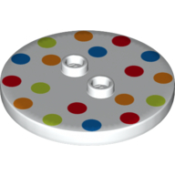 Plate Special Round 4 × 4 with 2 Studs and Polka Dot Print White