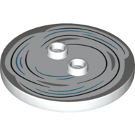 Plate Special Round 4 × 4 with 2 Studs with Black/Dark Azure Swirl/Tornado print Weiß