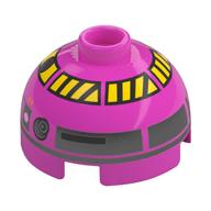 Brick Round 2 × 2 Dome Top, Vented Stud with Red and Black Hazard Stripes Astromech Droid Print (QT-KT) Dunkelrosa