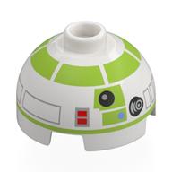 Brick Round 2 × 2 Dome Top, Vented Stud with Silver and Lime Astromech Droid Print (R7-A7) White