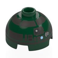Brick Round 2 × 2 Dome Top, Vented Stud with Pearl Titanium Astromech Droid Print (R4-P44) Dunkelgrün