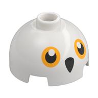 Brick Round 2 × 2 Dome Top, Vented Stud with Bright Light Orange Eyes, Black Beak print (Hedwig) Weiß