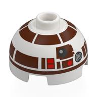 Brick Round 2 × 2 Dome Top with Dark Brown Astromech Droid print (R7-D4) White