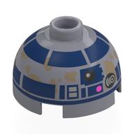 Brick Round 2 × 2 Dome Top, Dark Blue Astromech with Dirt Stains (R2-D2) print Flat Silver
