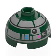 Brick Round 2 × 2 Dome Top, Vented Stud with Light Bluish Grey Astromech Droid Print Dark Green