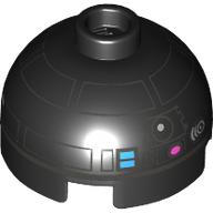 Brick Round 2 × 2 Dome Top, Vented Stud with Astromech Droid Print (R2-E6) Black