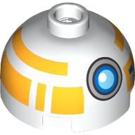 Brick Round 2 × 2 Dome Top, Vented Stud with Bright Light Orange Astromech Droid print White
