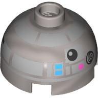 Brick Round 2 × 2 Dome Top, Vented Stud with Dark Azure Squares Astromech Droid Print (R2-BHD) Flat Silver