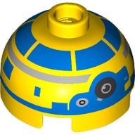 Brick Round 2 × 2 Dome Top, Vented Stud with Yellow and Blue Astromech Droid print Gelb