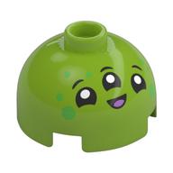 Brick Round 2 × 2 Dome Top, Vented Stud with 3-Eyed Alien print Limette