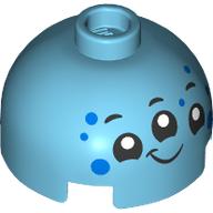 Brick Round 2 × 2 Dome Top, Vented Stud with 3-Eyed Alien, Blue Dots print Medium Azure