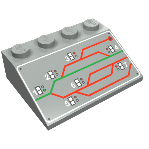 Brick Sloped 33° 3 × 4 with Train Railyard Switching Print Light Gray