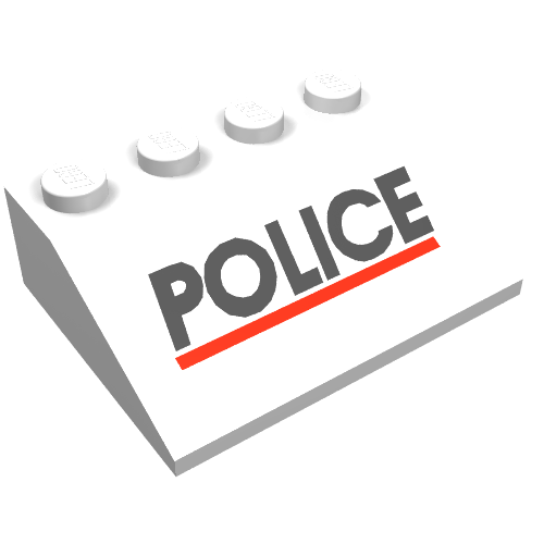 Brick Sloped 33° 3 × 4 with Black "POLICE" and Red Line Print Weiß