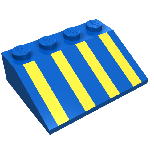 Brick Sloped 33° 3 × 4 with Yellow Stripes Print [3041 / 4267] Blue