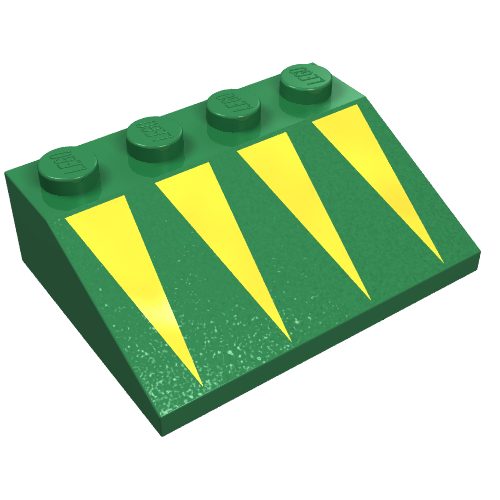 Brick Sloped 33° 3 × 4 with Yellow Triangles Print Green