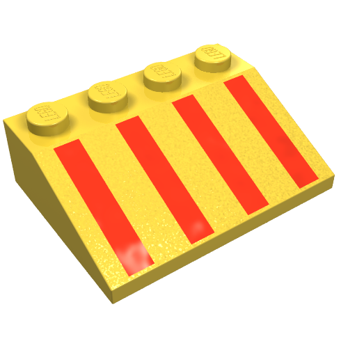 Brick Sloped 33° 3 × 4 with Red Stripes Print Gelb