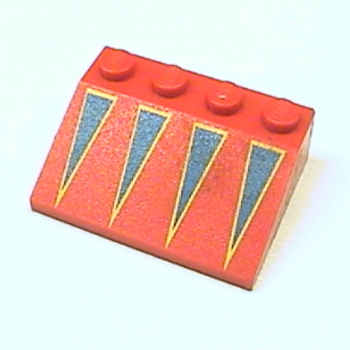 Brick Sloped 33° 3 × 4 with Blue Triangles with Yellow Border Print Red