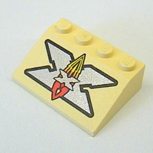 Brick Sloped 33° 3 × 4 with Silver Island Xtreme Stunts Logo Print Light Yellow