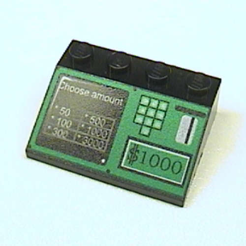 Brick Sloped 33° 3 × 4 with ATM Bank Machine Print Schwarz