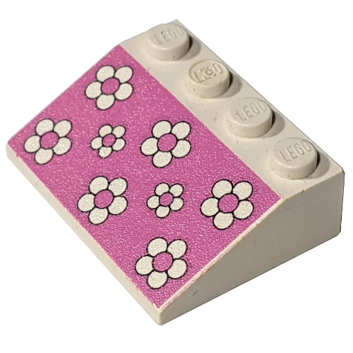 Brick Sloped 33° 3 × 4 with Pink Background White Flowers Print [4151] Weiß