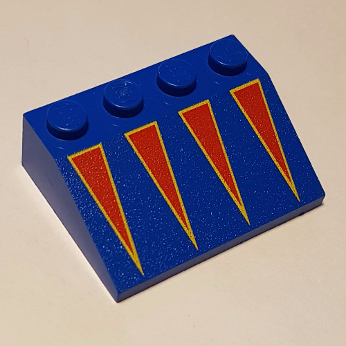Brick Sloped 33° 3 × 4 with Red Triangles with Yellow Border Print Blue