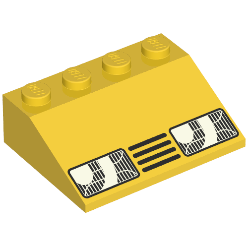 Brick Sloped 33° 3 × 4 with Headlights and Grill Print Yellow