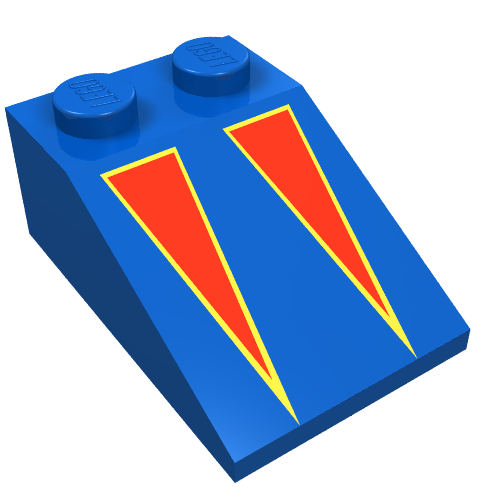 Brick Sloped 33° 3 × 2 with Red on Yellow Triangles Print Blue