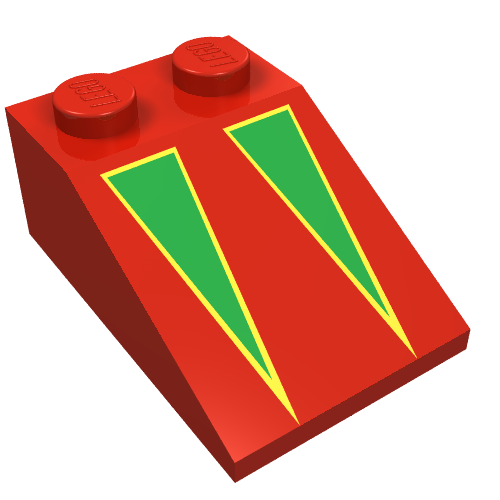 Brick Sloped 33° 3 × 2 with Green on Yellow Triangles Print Rot