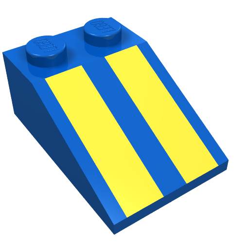 Brick Sloped 33° 3 × 2 with Yellow Stripes Print Blau