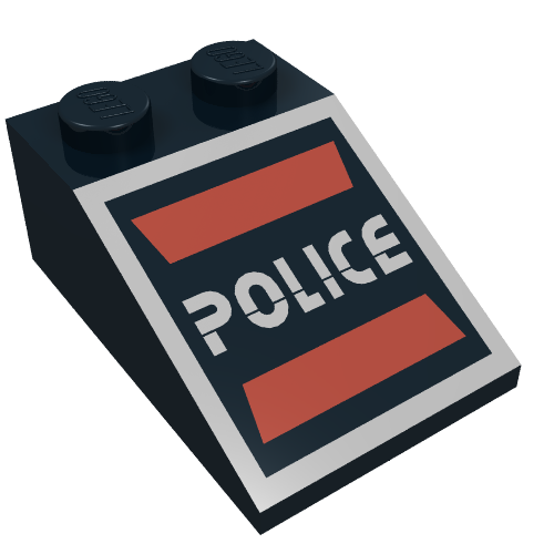 Brick Sloped 33° 3 × 2 with 'POLICE' print (Space Police I)
