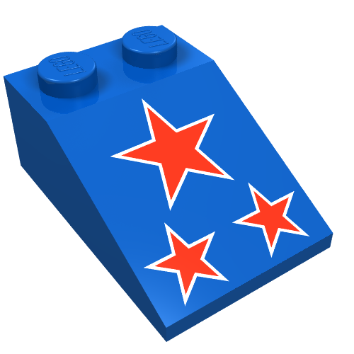 Brick Sloped 33° 3 × 2 with Red Stars Print Blau