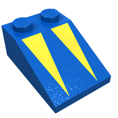 Brick Sloped 33° 3 × 2 with Yellow Triangles Print in Blue