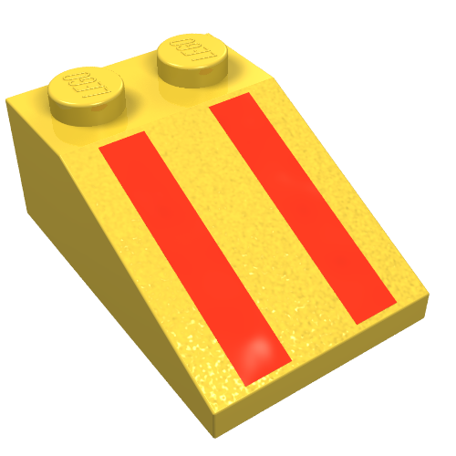 Brick Sloped 33° 3 × 2 with Red Stripes Print Gelb