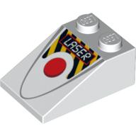 Brick Sloped 33° 3 × 2 with Red Circle, Danger Stripes and 'LASER' Print White