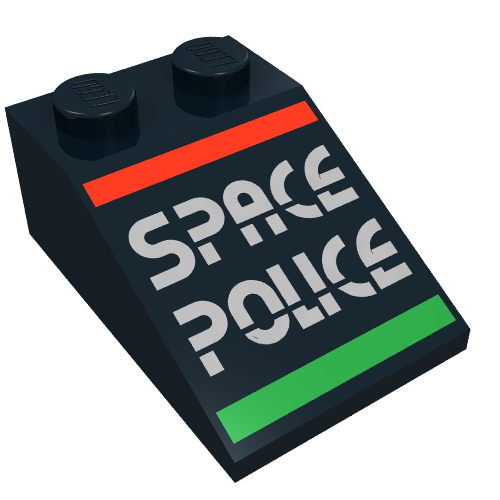 Brick Sloped 33° 3 × 2 with SPACE POLICE' print