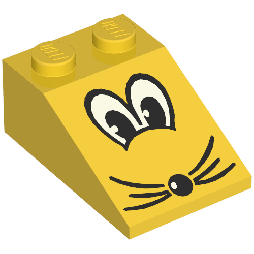 Brick Sloped 33° 3 × 2 with Eyes, Nose and Whiskers Print Yellow