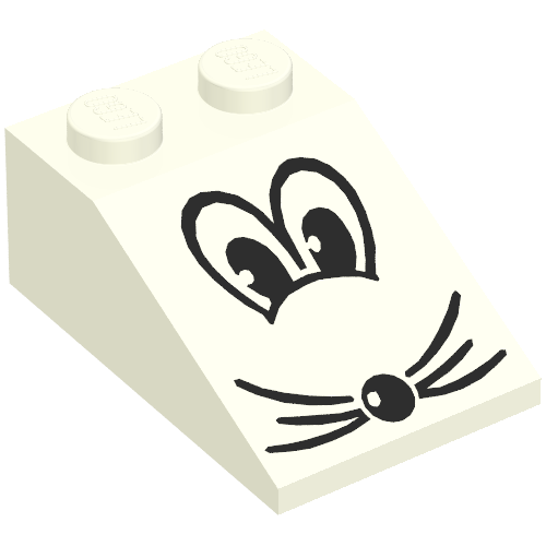 Brick Sloped 33° 3 × 2 with Eyes, Nose and Whiskers Print White