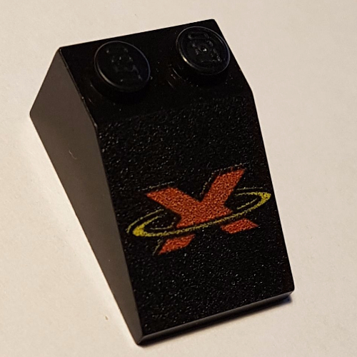 Brick Sloped 33° 3 × 2 with Red X and Yellow Circle Print Schwarz