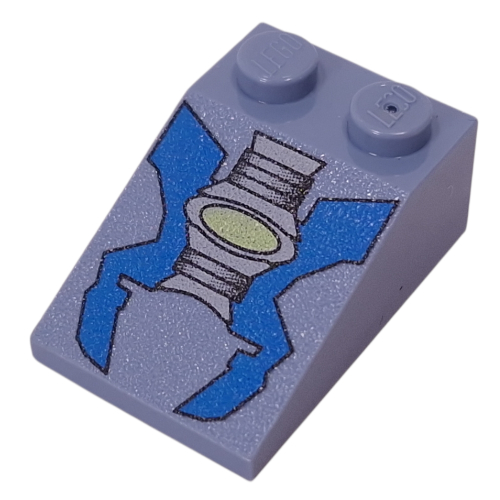 Brick Sloped 33° 3 × 2 with Blue/Gray Machinery Print Sandblau
